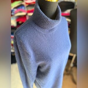 Lands' End Navy Cashmere Turtleneck Sweater, L/XL